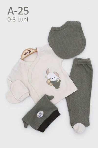 BABYIM Set bebe 0–3 luni 5 piese cu broderie cățeluș