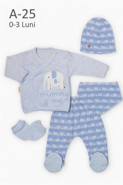 BABYIM Set bebe 0–3 luni 5 piese „Mummy & Me” cu elefănțel