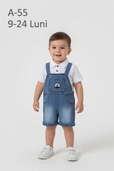 ORYEDA Salopetă denim 9–24 luni cu cămașă și emblemă