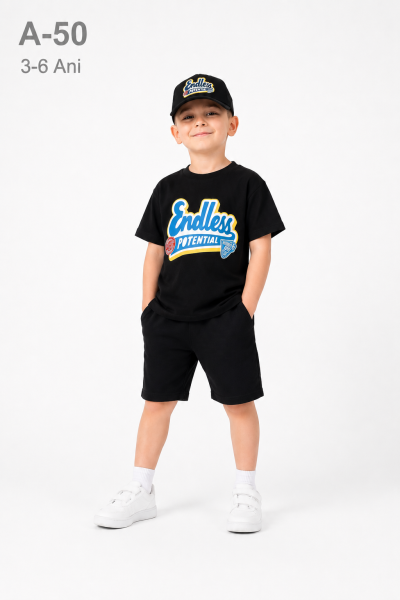 RUHATKIDS Set copii 3–6 ani 3 piese din bumbac cu șapcă și imprimeu „Endless”