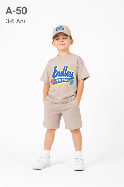 RUHATKIDS Set copii 3–6 ani 3 piese din bumbac cu șapcă și imprimeu „Endless”